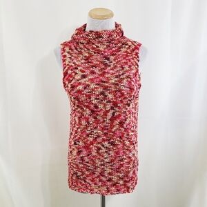 White + Warren marled red silk chunky knit sweater tank mock neck size small